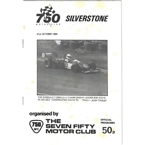 1989 Silverstone 750 Motor Club Race Meeting (21/10/1989) Motor Racing Programme