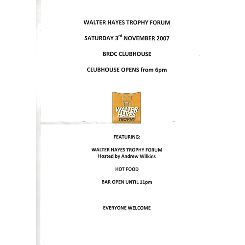 2007 Silverstone Walter Hayes Trophy Race Meeting (3-4/11/2007) Motor Racing Programme