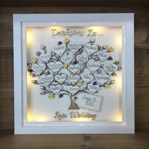 Personalised Anniversary Gift – Custom Family Tree Frame with Names, Pearls & Optional Lights