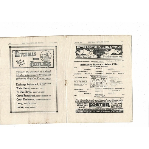 1933/34 Aston Villa v Blackburn Rovers & Sheffield United Football Programme