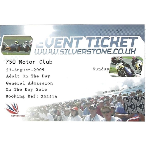 2009 Silverstone 750 Motor Club Championship Car Races Meeting (22-23/08/2009) Motor Racing Programme & Event Entry Ticket +Timing/Race Result Sheets