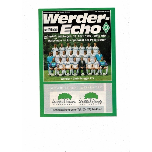 1991/92 Werder Bremen v Brugge European Cup Winners Cup Semi Final Football Programme