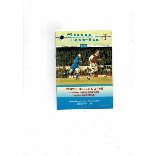 1994/95 Sampdoria v Arsenal European Cup Winners Cup Semi Final Football Programme