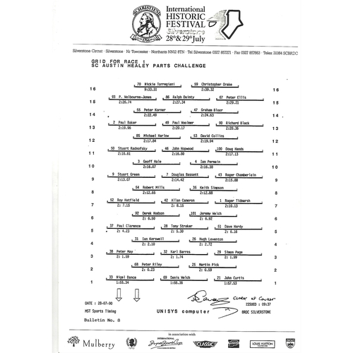 1990 Silverstone Christie's International Historic Festival Meeting (28-29/07/1990) Motor Racing Programme & Event Timing Sheets
