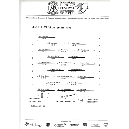 1990 Silverstone Christie's International Historic Festival Meeting (28-29/07/1990) Motor Racing Programme & Event Timing Sheets
