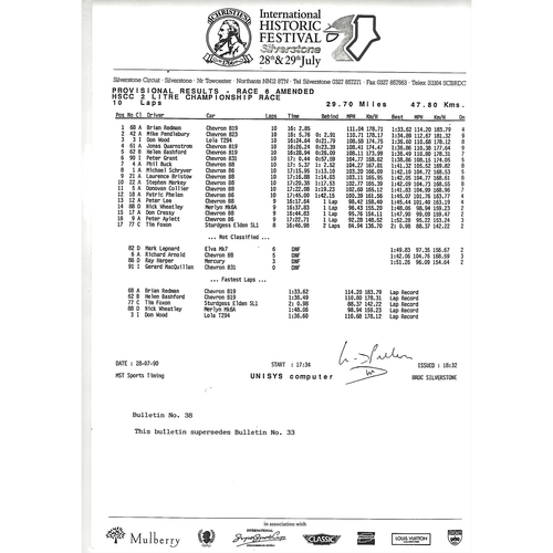 1990 Silverstone Christie's International Historic Festival Meeting (28-29/07/1990) Motor Racing Programme & Event Timing Sheets