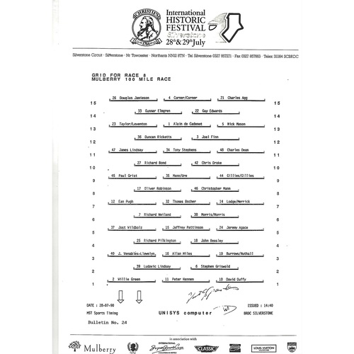 1990 Silverstone Christie's International Historic Festival Meeting (28-29/07/1990) Motor Racing Programme & Event Timing Sheets