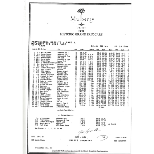 1990 Silverstone Christie's International Historic Festival Meeting (28-29/07/1990) Motor Racing Programme & Event Timing Sheets