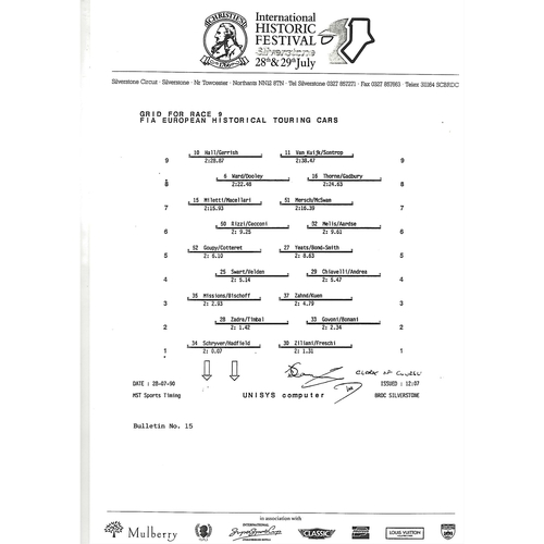 1990 Silverstone Christie's International Historic Festival Meeting (28-29/07/1990) Motor Racing Programme & Event Timing Sheets