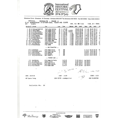 1990 Silverstone Christie's International Historic Festival Meeting (28-29/07/1990) Motor Racing Programme & Event Timing Sheets