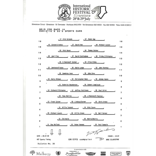 1990 Silverstone Christie's International Historic Festival Meeting (28-29/07/1990) Motor Racing Programme & Event Timing Sheets
