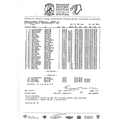 1990 Silverstone Christie's International Historic Festival Meeting (28-29/07/1990) Motor Racing Programme & Event Timing Sheets