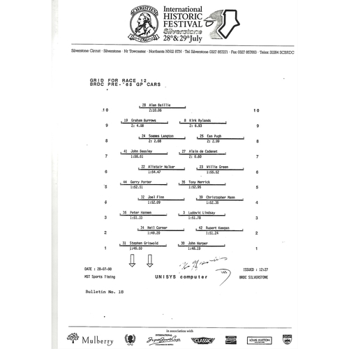 1990 Silverstone Christie's International Historic Festival Meeting (28-29/07/1990) Motor Racing Programme & Event Timing Sheets