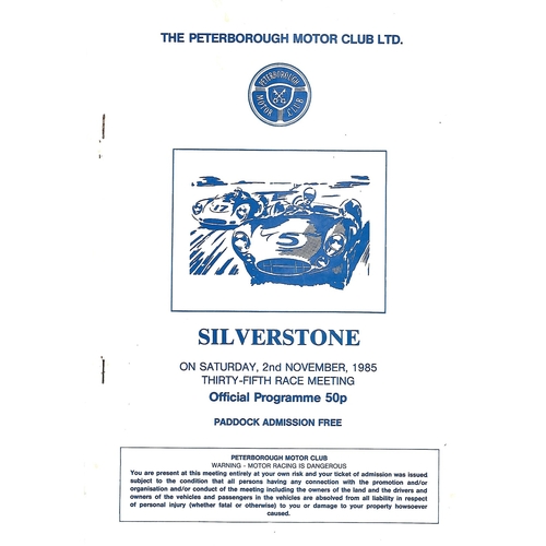 1985 Silverstone The Peterborough Motor Club 35th Race Meeting (02/11/1985) Motor Racing Programme