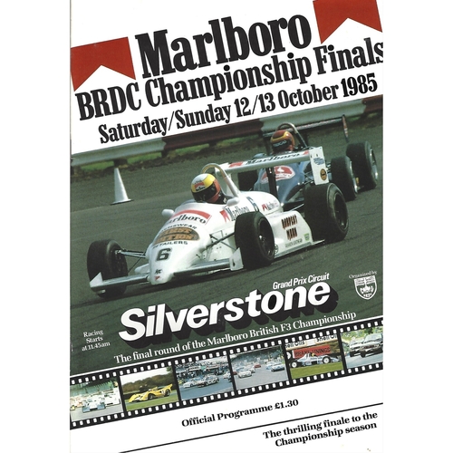1985 Silverstone Marlboro B.R.D.C Championship Finals Meeting (12-13/10/1985) Motor Racing Programme & Practice/Result Timing Sheets