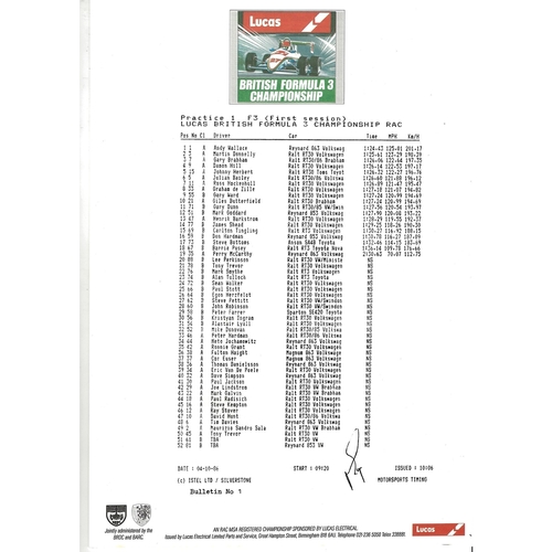 1986 Silverstone B.R.D.C Championship Finals Meeting (04-05/10/1986) Motor Racing Programme & Practice/Result Timing Sheets