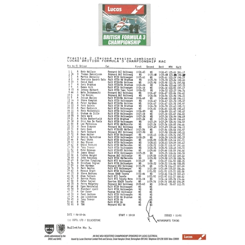 1986 Silverstone B.R.D.C Championship Finals Meeting (04-05/10/1986) Motor Racing Programme & Practice/Result Timing Sheets