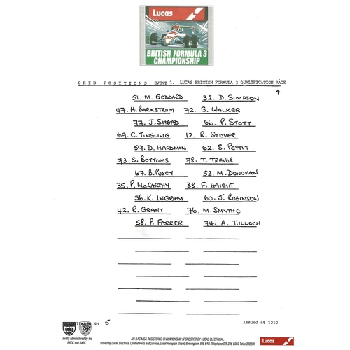 1986 Silverstone B.R.D.C Championship Finals Meeting (04-05/10/1986) Motor Racing Programme & Practice/Result Timing Sheets