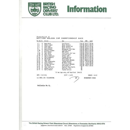 1986 Silverstone B.R.D.C Championship Finals Meeting (04-05/10/1986) Motor Racing Programme & Practice/Result Timing Sheets