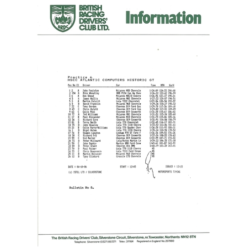 1986 Silverstone B.R.D.C Championship Finals Meeting (04-05/10/1986) Motor Racing Programme & Practice/Result Timing Sheets