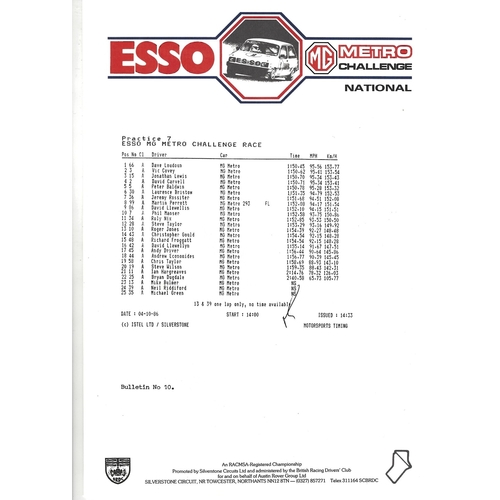 1986 Silverstone B.R.D.C Championship Finals Meeting (04-05/10/1986) Motor Racing Programme & Practice/Result Timing Sheets