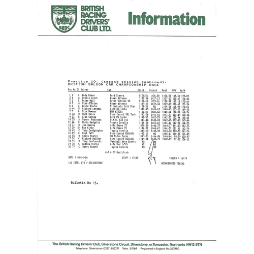 1986 Silverstone B.R.D.C Championship Finals Meeting (04-05/10/1986) Motor Racing Programme & Practice/Result Timing Sheets