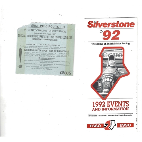1992 Silverstone Christie's International Historic Festival Meeting (25-26/07/1992) Motor Racing Programme, Race Card, Event Entry Ticket & Practice/Result Timing Sheets