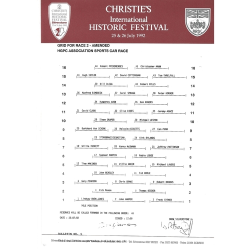 1992 Silverstone Christie's International Historic Festival Meeting (25-26/07/1992) Motor Racing Programme, Race Card, Event Entry Ticket & Practice/Result Timing Sheets