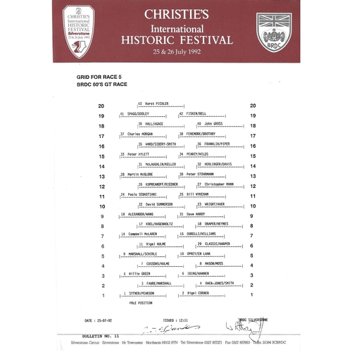 1992 Silverstone Christie's International Historic Festival Meeting (25-26/07/1992) Motor Racing Programme, Race Card, Event Entry Ticket & Practice/Result Timing Sheets
