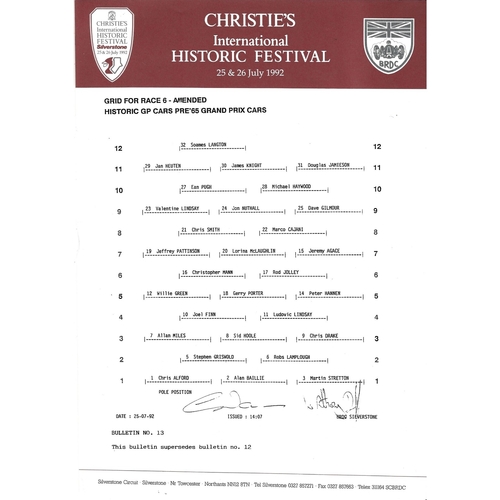 1992 Silverstone Christie's International Historic Festival Meeting (25-26/07/1992) Motor Racing Programme, Race Card, Event Entry Ticket & Practice/Result Timing Sheets