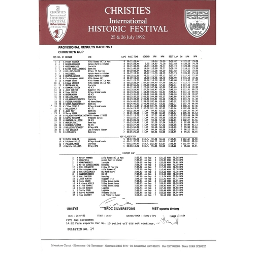 1992 Silverstone Christie's International Historic Festival Meeting (25-26/07/1992) Motor Racing Programme, Race Card, Event Entry Ticket & Practice/Result Timing Sheets