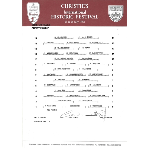 1992 Silverstone Christie's International Historic Festival Meeting (25-26/07/1992) Motor Racing Programme, Race Card, Event Entry Ticket & Practice/Result Timing Sheets