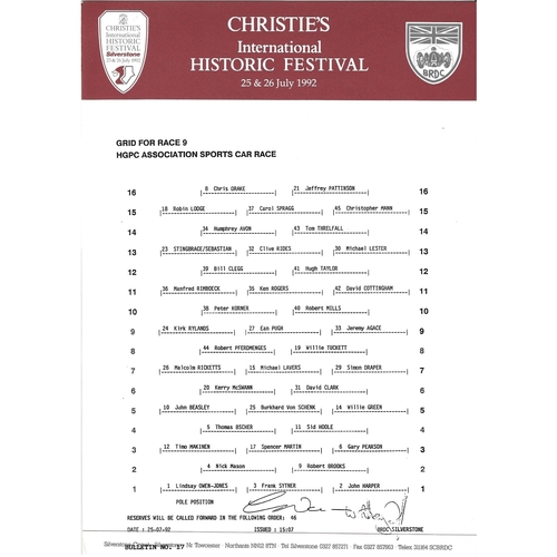 1992 Silverstone Christie's International Historic Festival Meeting (25-26/07/1992) Motor Racing Programme, Race Card, Event Entry Ticket & Practice/Result Timing Sheets