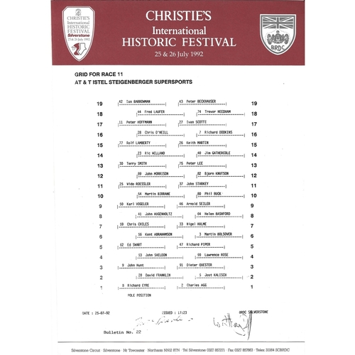 1992 Silverstone Christie's International Historic Festival Meeting (25-26/07/1992) Motor Racing Programme, Race Card, Event Entry Ticket & Practice/Result Timing Sheets