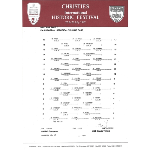 1992 Silverstone Christie's International Historic Festival Meeting (25-26/07/1992) Motor Racing Programme, Race Card, Event Entry Ticket & Practice/Result Timing Sheets