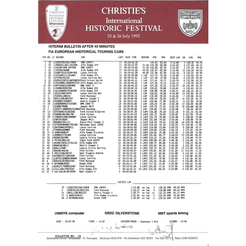 1992 Silverstone Christie's International Historic Festival Meeting (25-26/07/1992) Motor Racing Programme, Race Card, Event Entry Ticket & Practice/Result Timing Sheets
