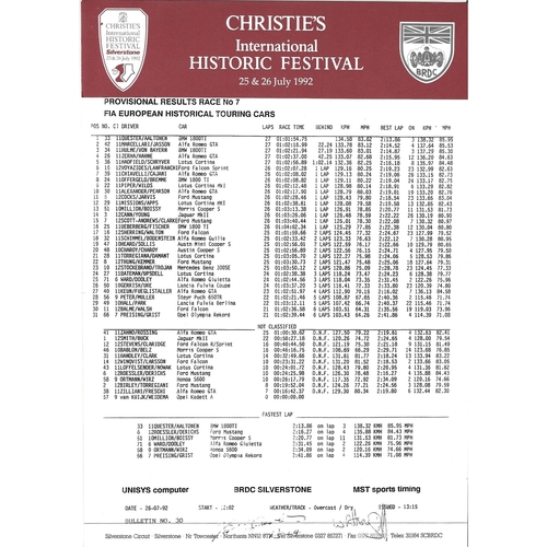 1992 Silverstone Christie's International Historic Festival Meeting (25-26/07/1992) Motor Racing Programme, Race Card, Event Entry Ticket & Practice/Result Timing Sheets