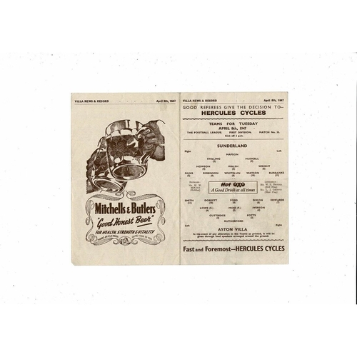 1946/47 Aston Villa v Sunderland Football Programme