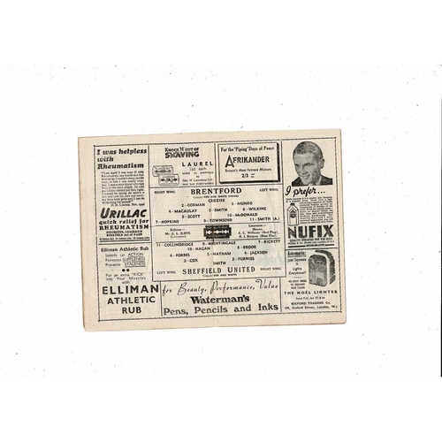 1946/47 Brentford v Sheffield United Football Programme