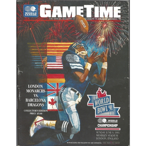 1991 London Monarchs v Barcelona Dragons World Bowl 1991 World League of Americal Football Programme