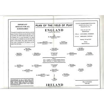 1973 England v Ireland Women’s International Hockey Programme