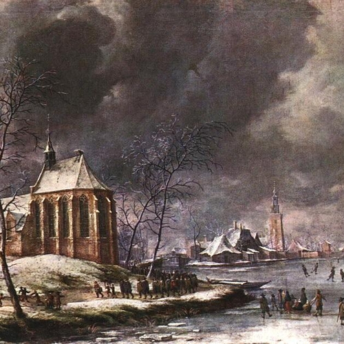 Village of Nieuwkoop in Winter with Child Funeral