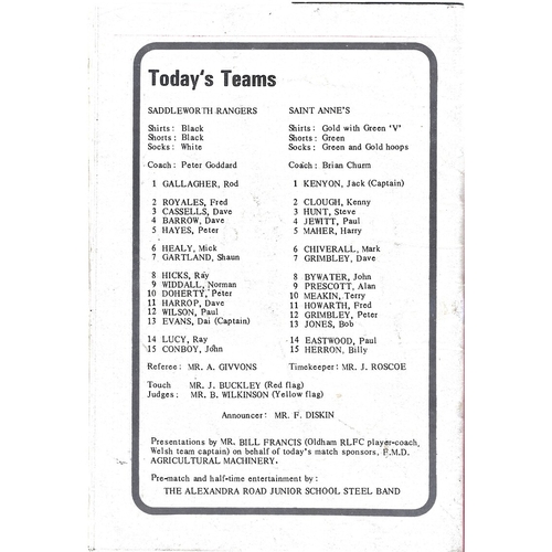 1980 Saddleworth Rangers v Saint Anne's Standard Cup Final Rugby League Programme