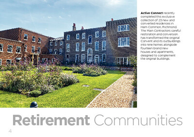 Active Connect recently  completed this exclusive  collection of 23 new and  converted residences in  Ham Common, Richmond.  The Main Contractors careful  restoration and conversion  has transformed the original  Convent and its outbuildings  into nine homes alongside  fourteen brand new  houses and apartments,  designed to complement  the original buildings.