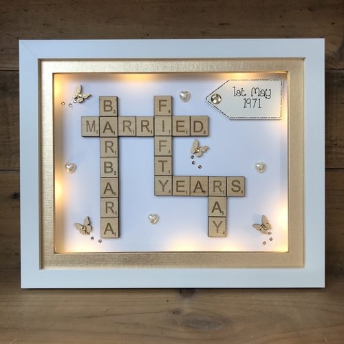 Customised Scrabble Family Name Box Frame with optional LED Lights | Personalised  Anniversary Gift