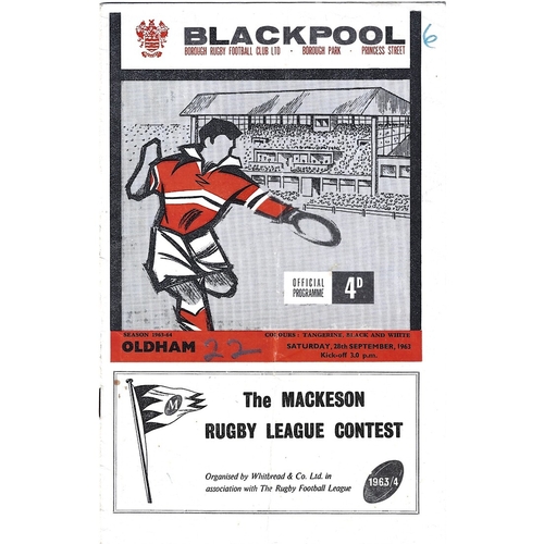 1963/64 Blackpool Borough v Oldham Rugby League Programme