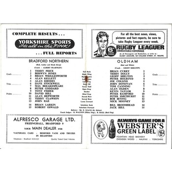 1967/68 Bradford Northern v Oldham Rugby League Programme