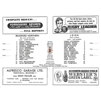 1967/68 Bradford Northern v Leigh Rugby League Programme