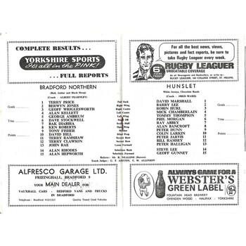 1967/68 Bradford Northern v Hunslet Rugby League Programme