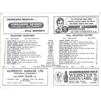 1967/68 Bradford Northern v Hull Kingston Rovers Rugby League Programme